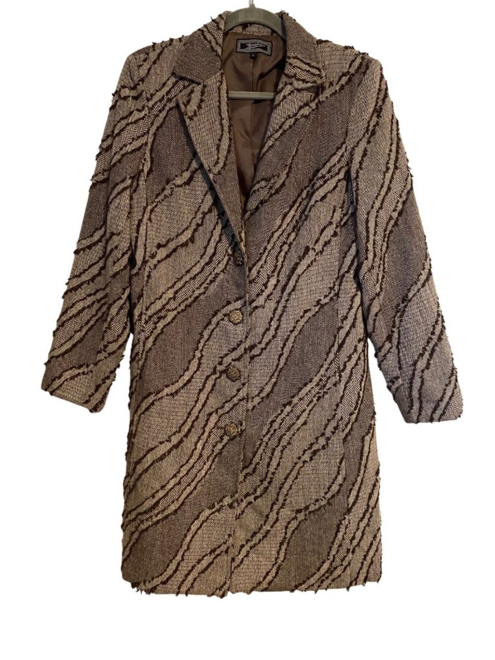 Zashi Women's S Brown Textured Blazer Coat Wool Blend Preppy Long Line Y2K Boho